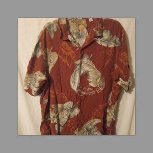 (Q) Caribbean Men's Short Sleeve Button Down Shirt 1X Rust Floral Print NWOT